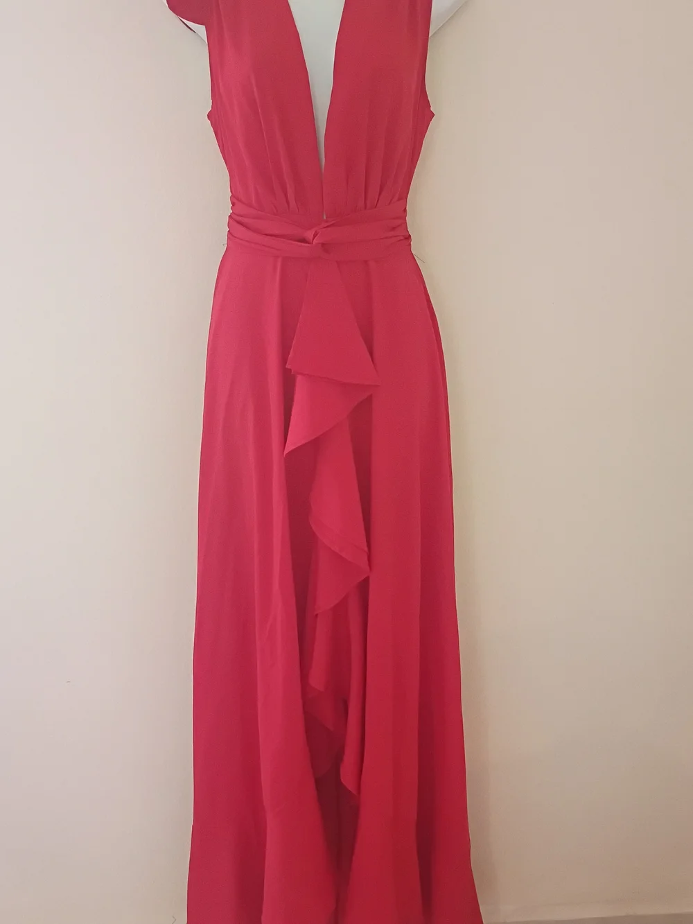 chic Red Deep V Ruffle Maxi Dress - Picture 1 of 5